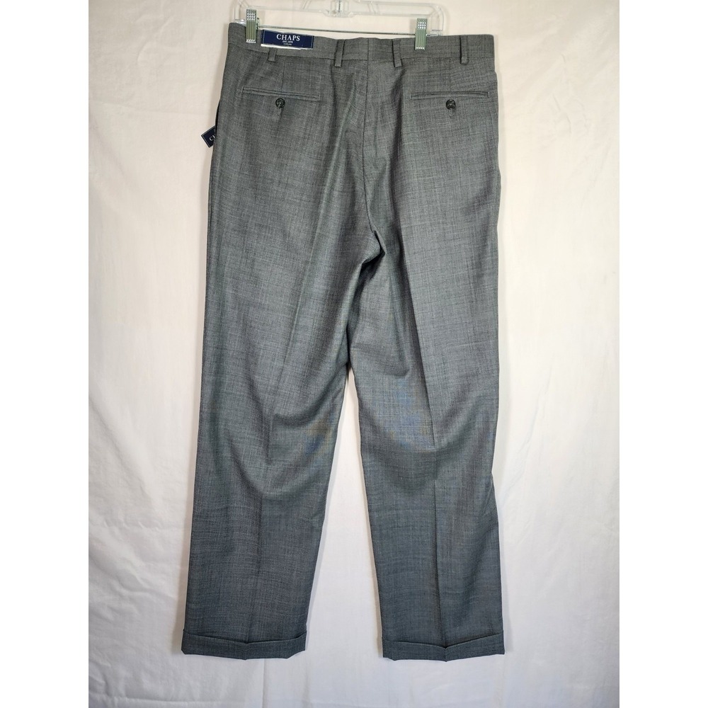 Chaps NWT Mens 36x32 100% Wool Dress Pants Gray Pleated Cuffed Career Preppy - Picture 3 of 5